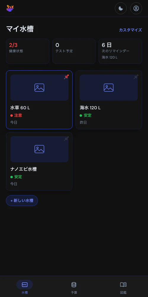 1 つの水槽、あるいはフィッシュルーム全体